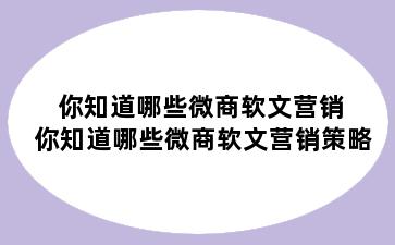 你知道哪些微商软文营销 你知道哪些微商软文营销策略